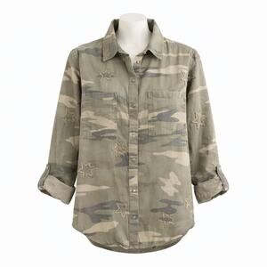 Rails Marcel Sage Camo with Stars Shirt Tencel Linen Women’s Large
